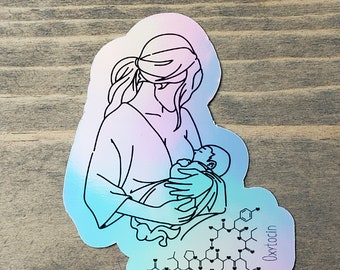 Holographic breastfeeding mama and baby oxytocin sticker nursing mother