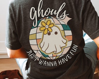 Cute Ghost T-shirt Ghouls Just Wanna Have Fun Tshirt Ghost with Disco Ball Gift Halloween Lover Party Apparel Spooky Season