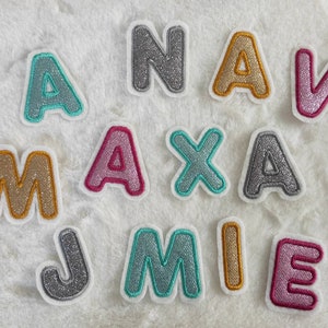 Applique glitter letters embroidered, 6 cm high. Color as desired, price is for one letter!