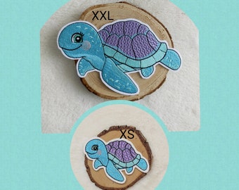 Embroidery application iron-on turtle underwater in 2 sizes