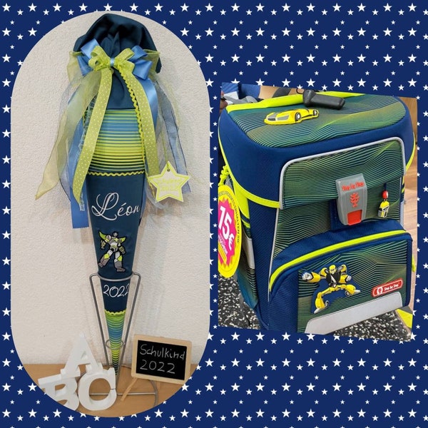 School bag made of fabric to match the Step by Step Power Robot. Manufacturing as desired. Suitable for the 70 cm school bag. Name plotted or embroidered.