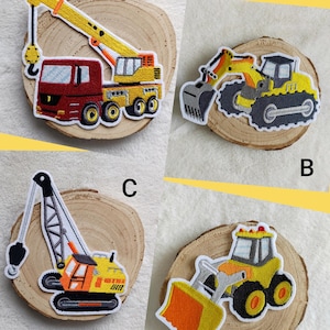 Stickapplikation Bagger , Kran, Baumaschine Applikation zum Aufbügeln und oder Aufnähen