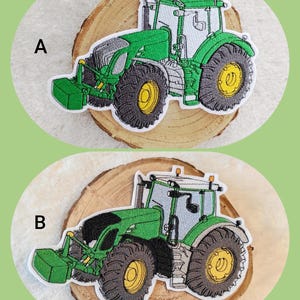 Aufnäher Stickapplikation Bügelbild Button Schultüte Traktor grün