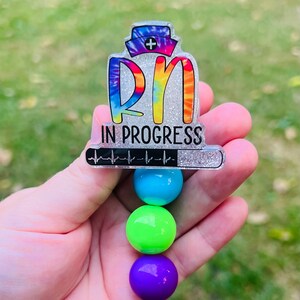 RN in Progress Retractable Badge Reel, Glitter ID Badge Holder, Nurse ID Badge Holder