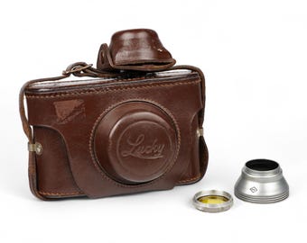 Leather Case f/ GGS Lucky italian Camera + Hood + Yellow Filter