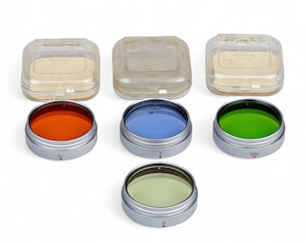 Leitz Leica E41 Filter Set: Summarit Lens, Orange, Blue, Green, Yellow - Vintage Camera Accessory