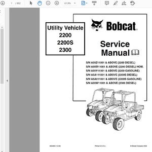 Bobcat 2200, 2200S and 2300 Utility Vehicle Repair Service Manual 6904893 PDF Download