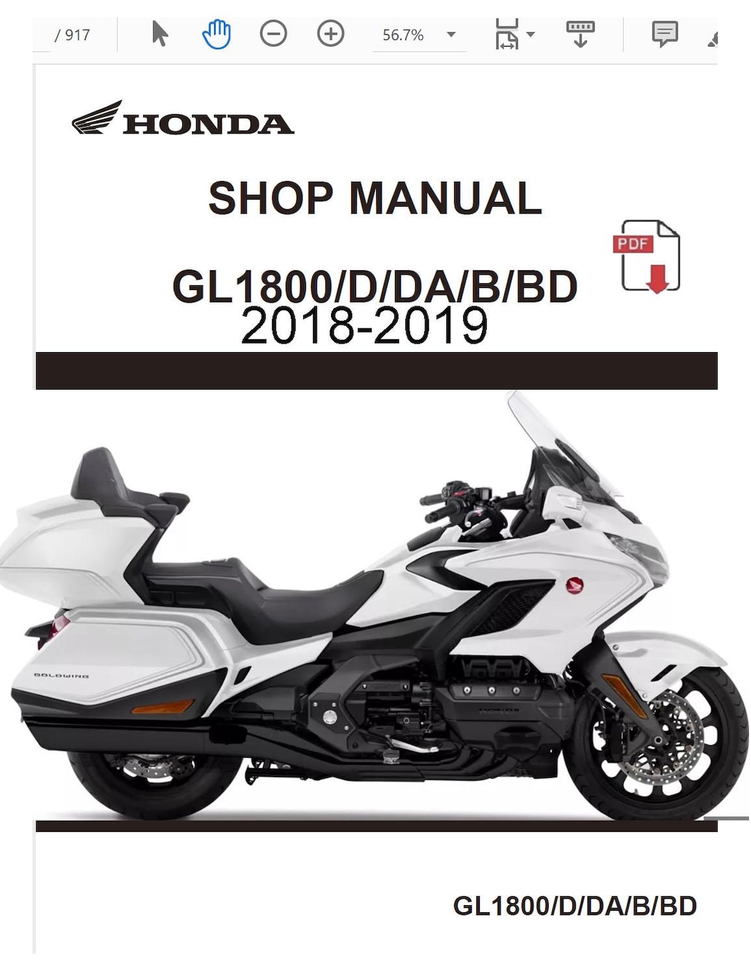 2018-2019 ホンダ GL1800 ゴールドウイング/ツアー D/DA/B/BD サービス