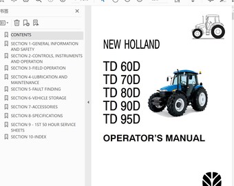 New Holland TD60D TD70D TD80D TD90D TD95D Tractor Operator Manual Operator's Manual PDF