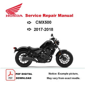 May include: Black Honda CMX500 motorcycle with the text "Service Repair Manual" and "2017-2018". The image also includes the Honda logo and the words "PDF DIGITAL DOWNLOAD".