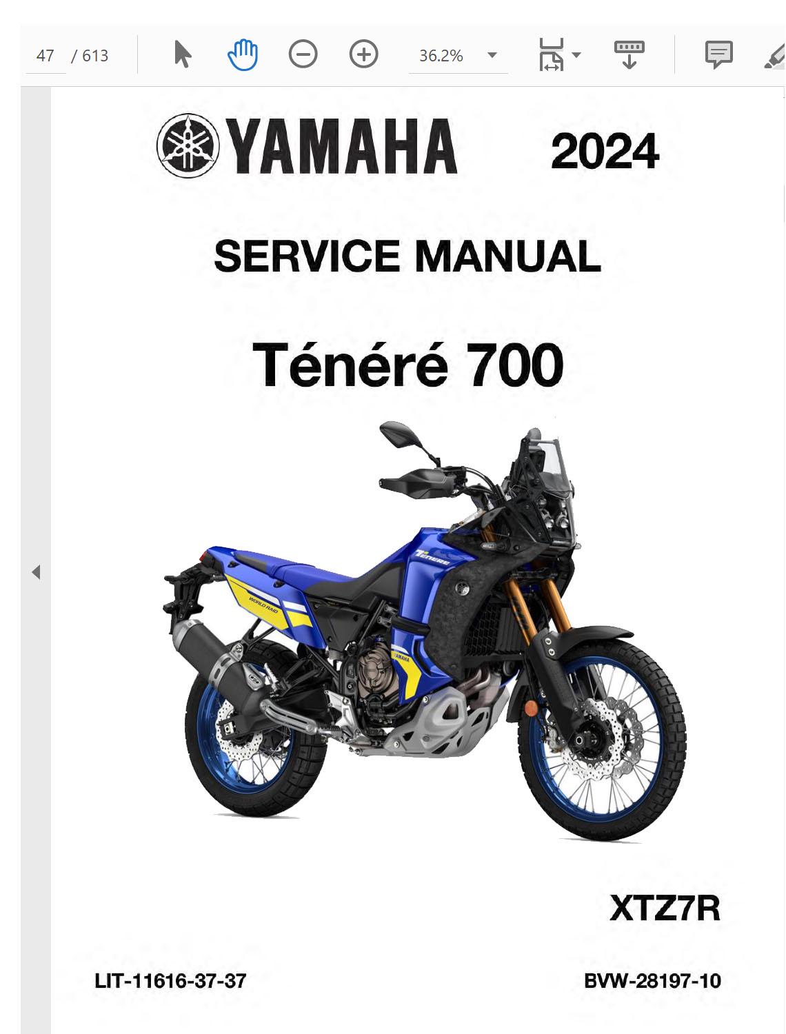2024年式ヤマハ テネレ700 修理サービスマニュアル PDF ダウンロード