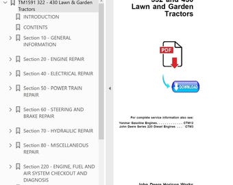 John Deere 322 330 332 430 Lawn Garden Tractors Service Repair Technical Manual TM1591 PDF Download