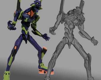 May include: A green and purple robot action figure with a gray and white robot action figure in the background.