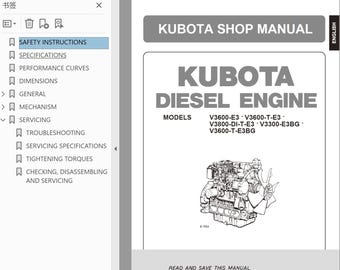 Kubota-dieselmotor V3600 V3800 V3300 T E3 werkplaatsreparatiehandleiding pdf-download