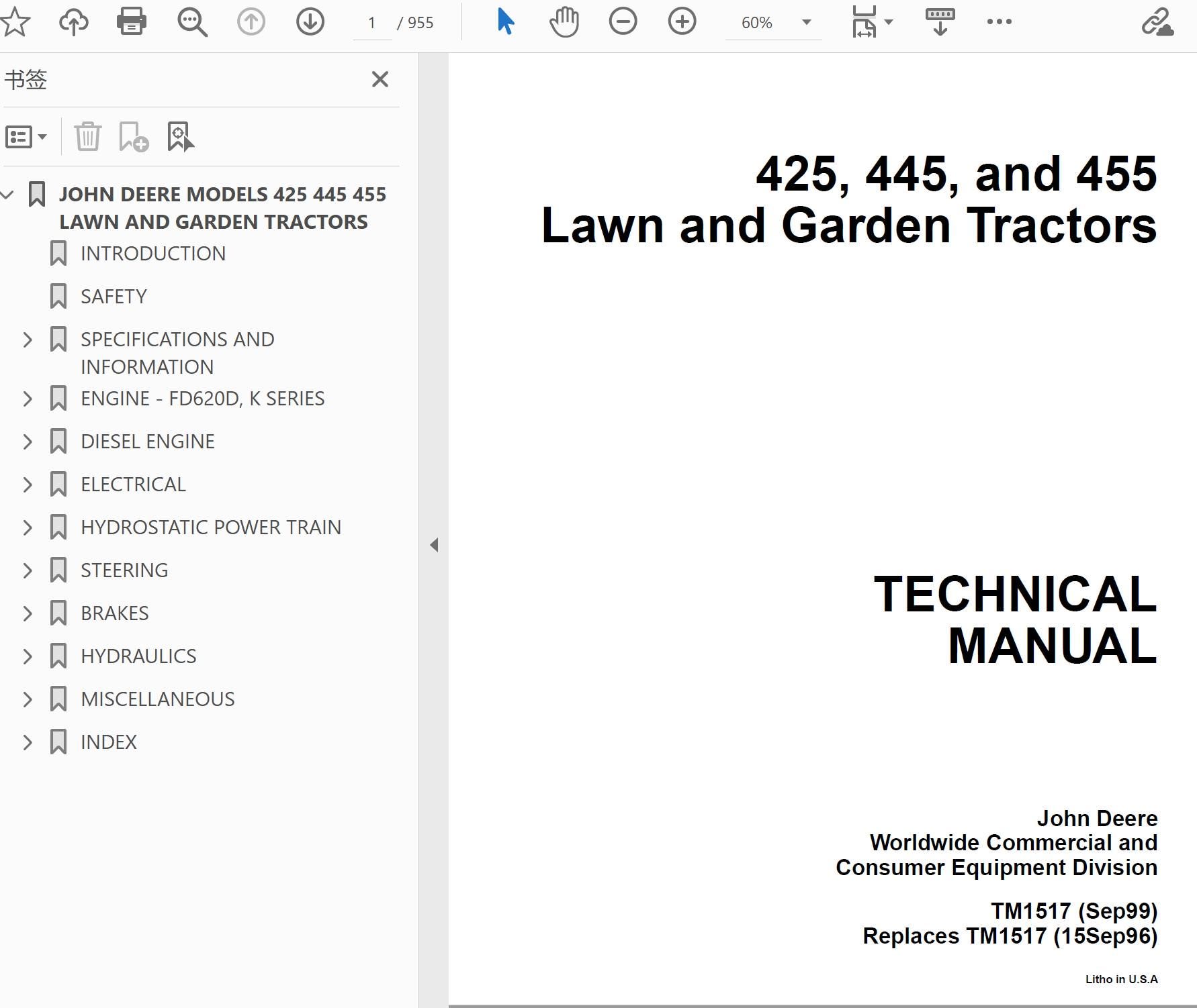 Manuale Officina John Deere 425 445 455 Trattori Prato - TM1517 Su USB PDF - Foto 5