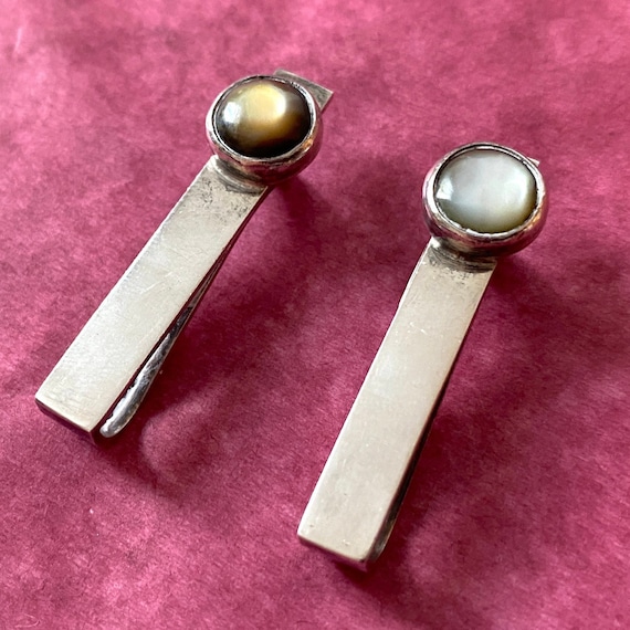 Silver and Moonstone Cufflinks and Tie Clasps - image 2