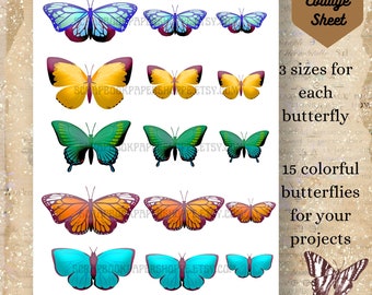 Butterflies Digital Scrapbook Paper | Butterflies Collage Sheet | Instant Download | Print and Cut Butterflies | Junk Journal | Ephemera