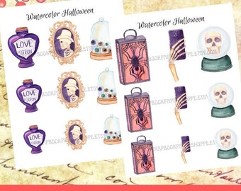 Watercolor Halloween Collage Sheet: Spooky Junk Journal (Digital Download)