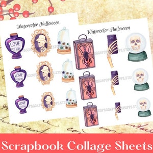 Halloween Collage Sheet Digital Skeleton Digital Collage Sheet Junk Journal Halloween Spooky Collage Sheet