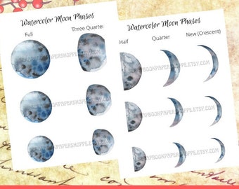 Moon Phases Printable Collage Sheet, Junk Journal Moon Phases Digital Collage Sheet, Digital Moon Phases, Journal and Scrapbook Ephemera,