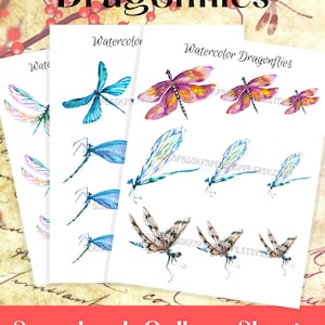 Dragonfly Digital Scrapbook Paper | Collage Sheet | Instant Download | Print and Cut Dragonflies | Junk Journal | Ephemera | Watercolor