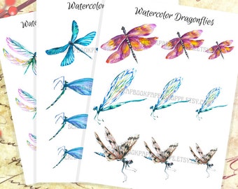 Dragonfly Digital Scrapbook Paper | Collage Sheet | Instant Download | Print and Cut Dragonflies | Junk Journal | Ephemera | Watercolor