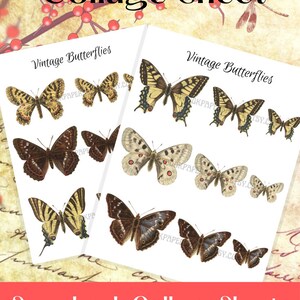 Vintage Butterflies Printable Collage Sheet, Junk Journal Butterfly Collage Sheet Digital Download, Journal and Scrapbook Ephemera