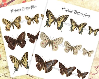 Vintage Butterflies Printable Collage Sheet, Junk Journal Butterfly Collage Sheet Digital Download, Journal and Scrapbook Ephemera