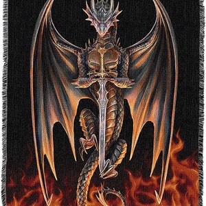 72x54 DRAGON Warrior Flameblade Fire Sword Mythical Fantasy Tapestry Afghan Blanket Throw