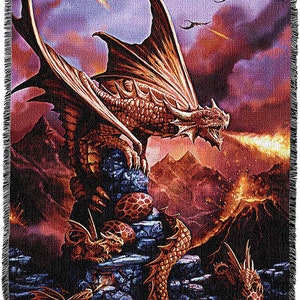 72x54 FIRE DRAGON Flames Mythical Fantasy Tapestry Afghan Blanket Throw