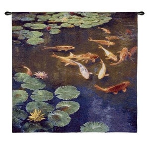 52x50 INCLINATIONS KOI Fish Pond Aquatic Asian Tapestry Wall Hanging