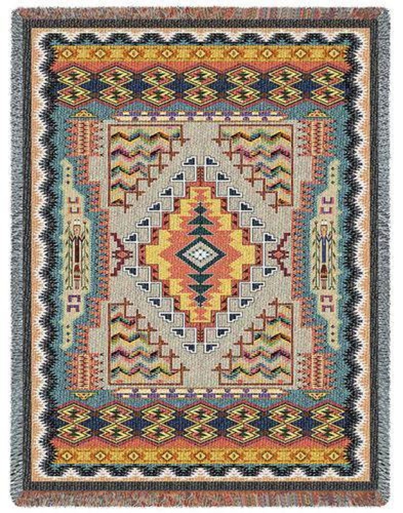 72x54 SOUTHWEST Turquoise Geometric Native American Tapestry Afghan