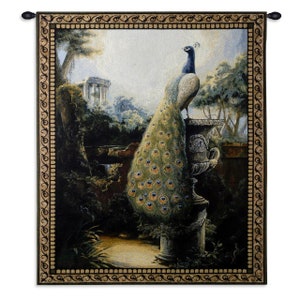 32x26 PEACOCK Luogo Tranquillo Bird Tropical Floral Tapestry Wall Hanging