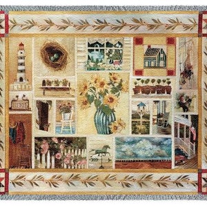72x54 AMERICANA Country Garden Floral Tapestry Afghan Throw Blanket