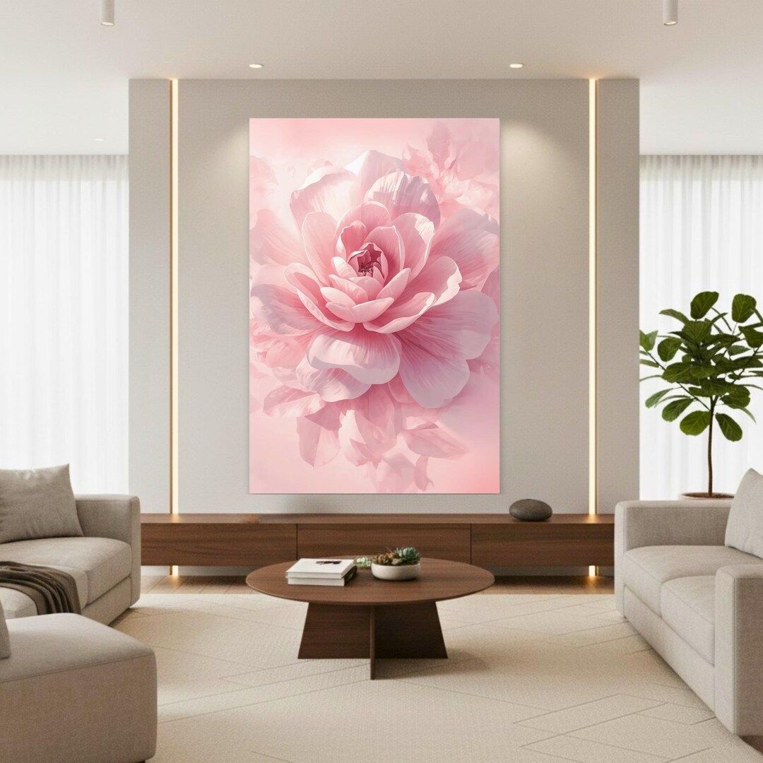 Large Rose Canvas Art – Pink Floral Limited Edition Print, Minimalist ...