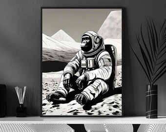 Astronaut Gorilla Printable Animal Digital Art, Room Decor, Kids Room, Wall Art Digital Download AI Art, Astronaut Prints Planet Poster Mars