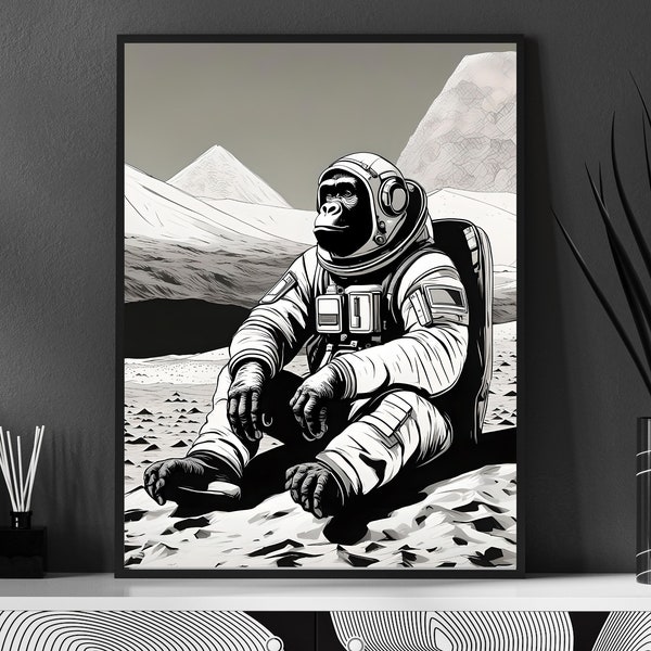 Astronaut Gorilla Printable Animal Digital Art, Room Decor, Kids Room, Wall Art Digital Download AI Art, Astronaut Prints Planet Poster Mars