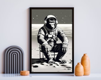 Gorilla Astronaut Printable Animal Digital Art, Room Decor, Kids Room, Wall Art Digital Download, AI Art, Astronaut Prints Planet Poster