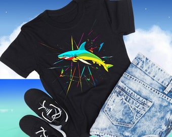 Summer Shirt Vibes Colorful Shark - Colorful Holiday T-Shirt - Family Vacation Apparel - Ocean Abstract Tees - Animal Lovers - Beach Appa