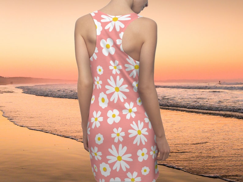 Beach Dress For Woman Peach Summer Floral Cut Dress Sun Dress Tank Top Style Dresss Retro Dress Cut & Sew Racerback Dress For Summer image 2