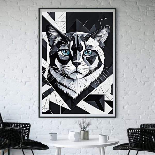 Cat Prints Modern Cubist Cat Illustration, Digital Art, Cubist Technique, Cat Lovers, modern wall decorations, gift for her, cat prints