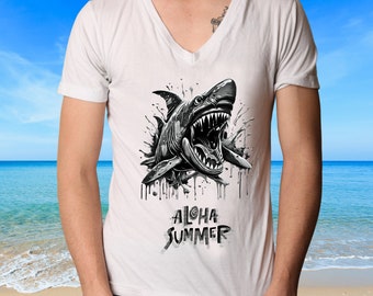 Shark Sun Sand Salt Beach Shirt, Retro Comfort, Sumer Vibe Trendy Shirts , Holiday Shirt, Vacation Vneck Shirt, Summer Shirt, Graphic Tees,