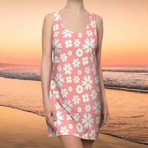 Beach Dress For Woman Peach Summer Floral Cut Dress Sun Dress Tank Top Style Dresss Retro Dress Cut & Sew Racerback Dress For Summer image 1