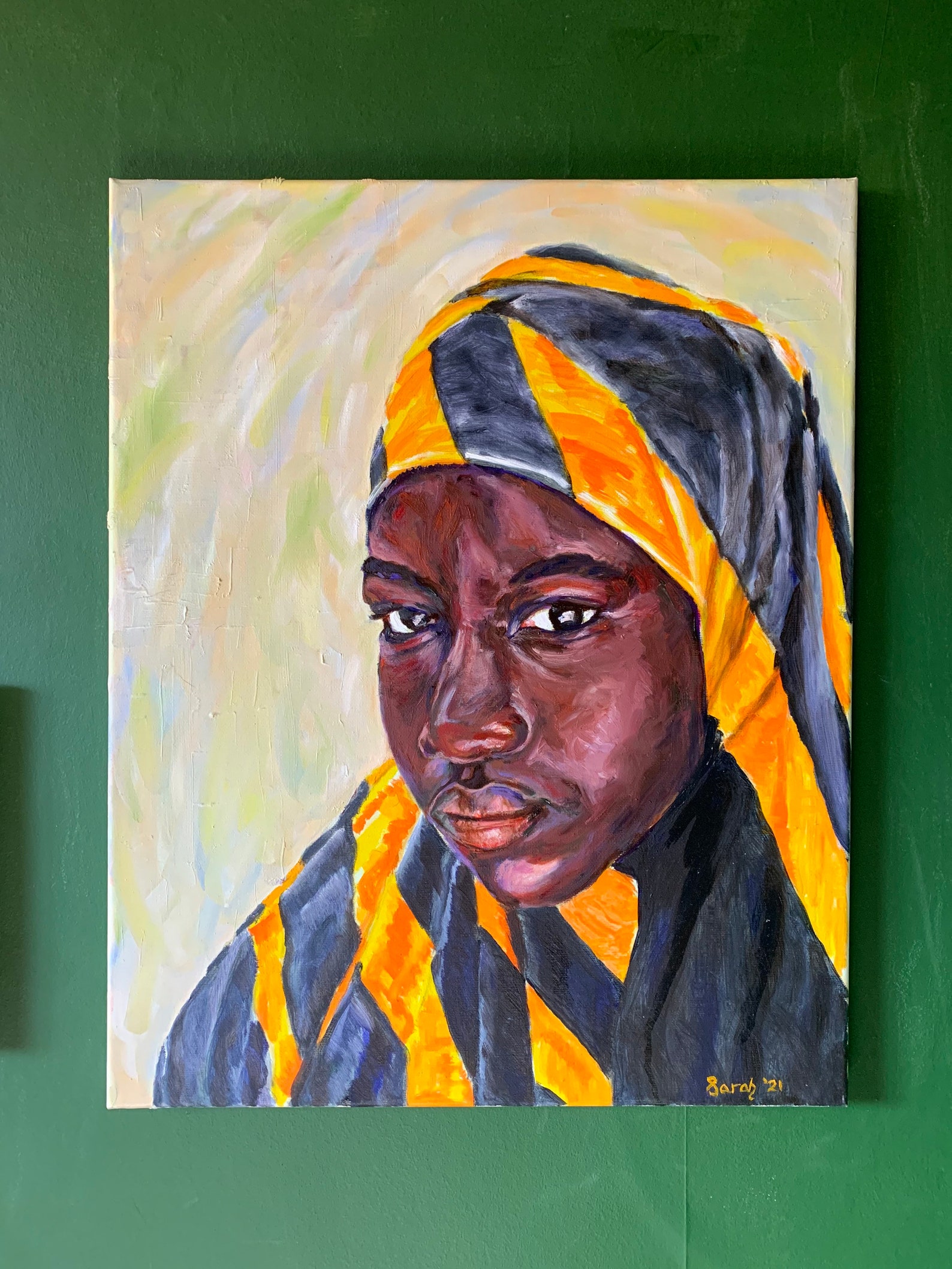 Original oil painting portrait of a young woman with headscarf Etsy