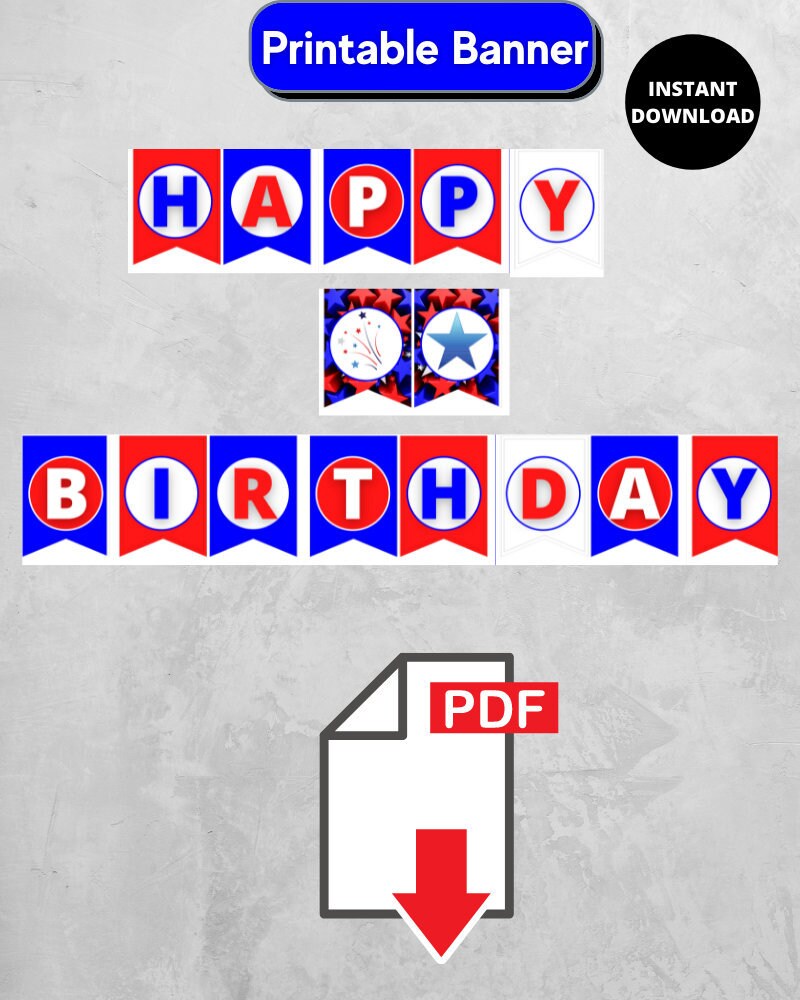 Red White and Blue Happy Birthday Banner Patriotic Bunting Etsy