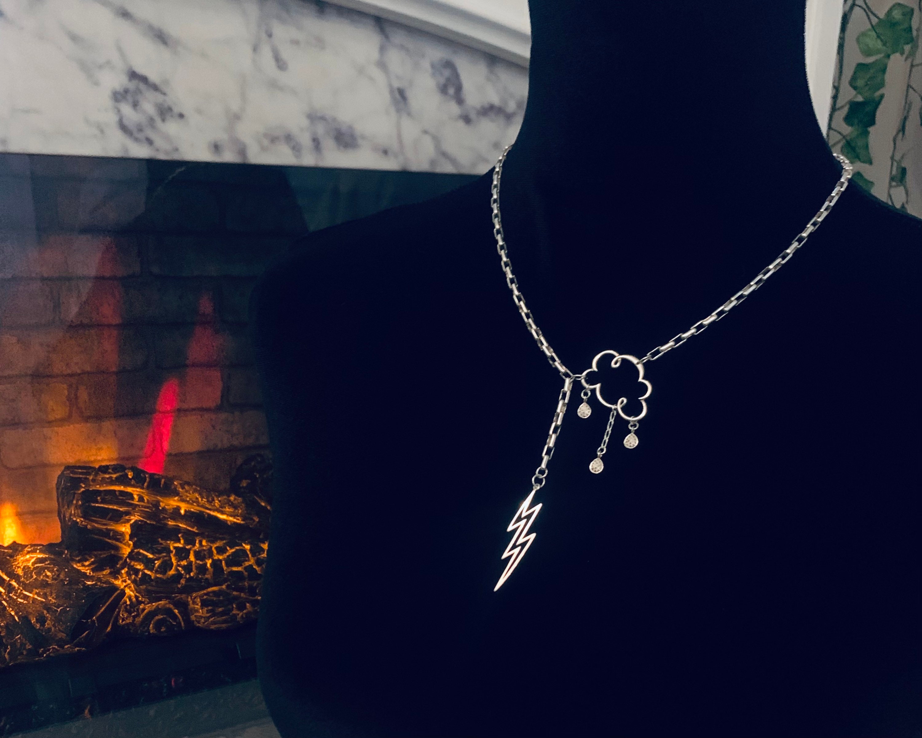 925 Lightning Bolt Cloud Necklace/ Solid Sterling Silver 