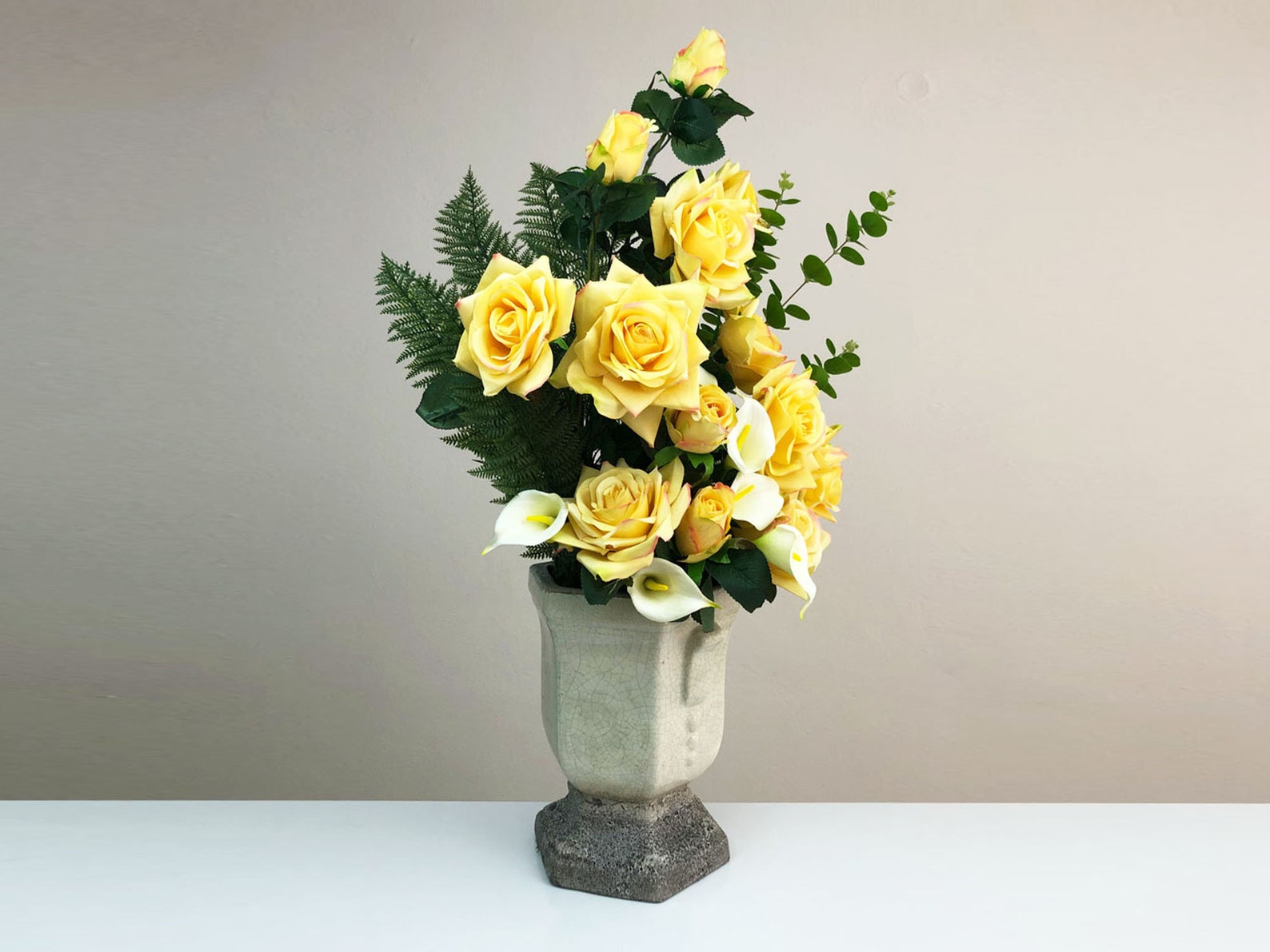 Design Yellow Rose Artificial Flower Arrangement Vase | Etsy