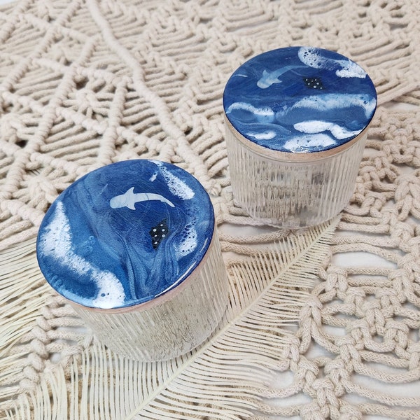 Shark and Stingray Beach Resin Canisters | Beach Décor | Ocean Kitchen Storage | Beach Bathroom Storage | Resin Wooden Glass Containers