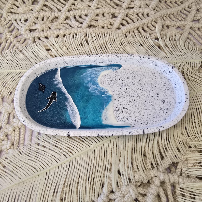 Trinket/Jewellery Tray Stingray & Shark - Beach/Ocean Inspired. Home Decor | Bathroom Tray | Terrazzo Tray | Jewellery Tray image 6
