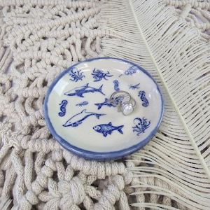 Ocean Life Ceramic Ring Dish - Seconds Sale! Beach/Ocean Inspired. Ocean Decor Gift | Ocean Home Decor  | Ceramic Ocean Ring Tray